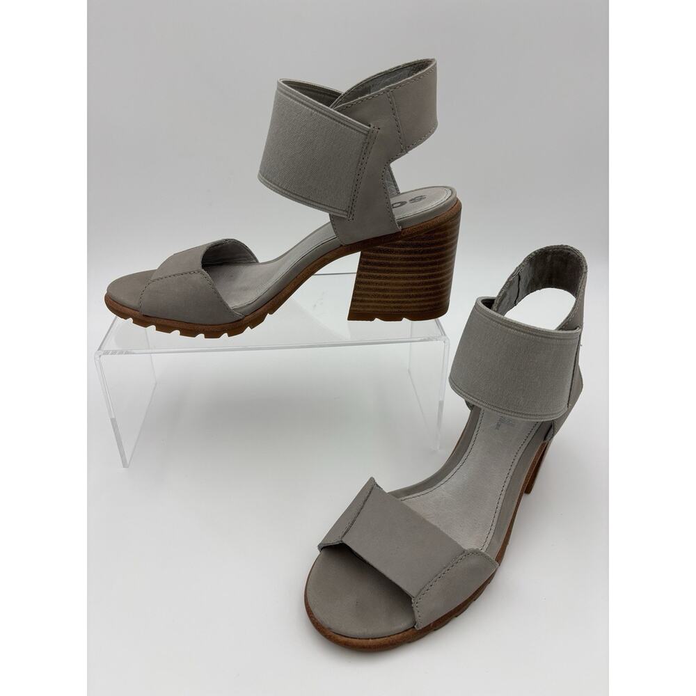 Sorel Nadia Sandals Light Grey Size 7.5 Lugsole Ankle Strap Elastic Block Heel